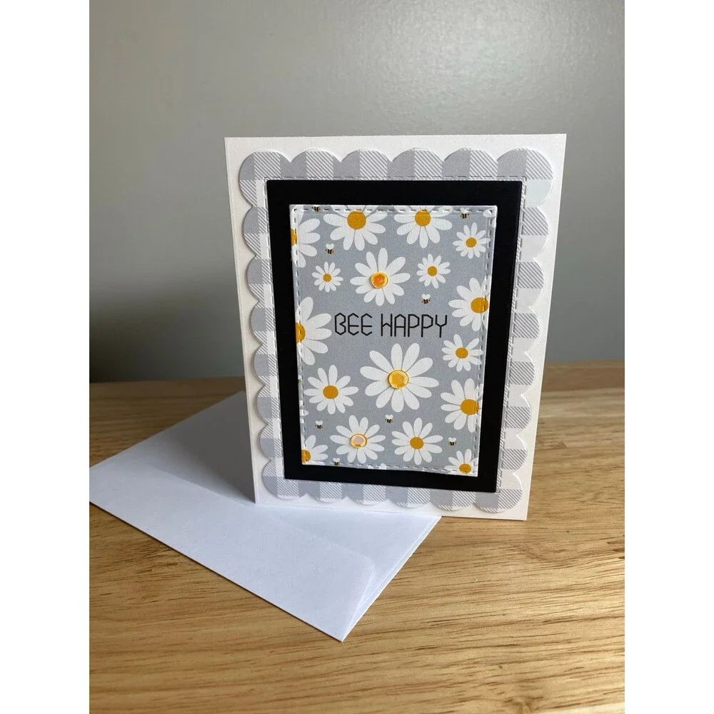 Bee & Flowers Greeting Card – Handmade A2 Card – All Occasion Blank Card